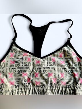 Victoria's Secret Pink, Black & White Logo Racerback Sports Bra